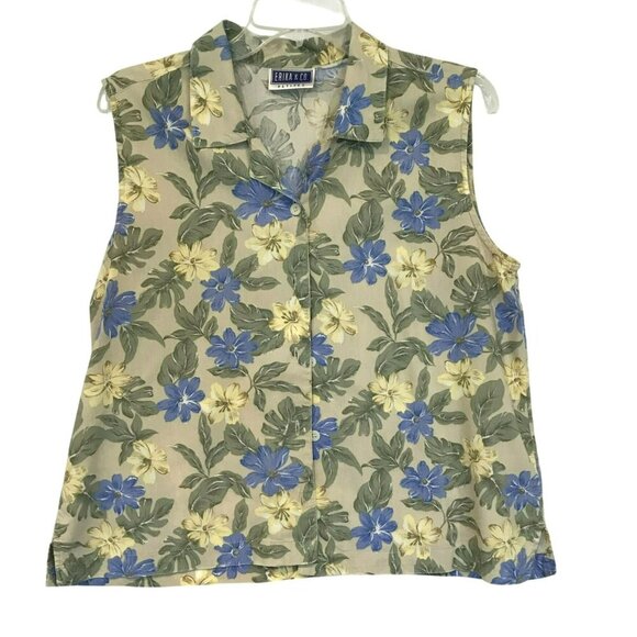 Erika & Co Petites Blouse Sleeveless Tropical Floral Collared Front Button Sz LP - Picture 1 of 11